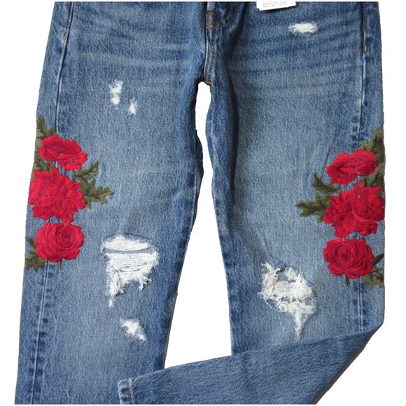 NWT Levi's 501 Taper Custom Blues Rose Embroidered Destroyed Boyfriend Jeans 24 - Picture 4 of 11